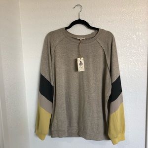 Easel Sweater Shirt with Striped Sleeves